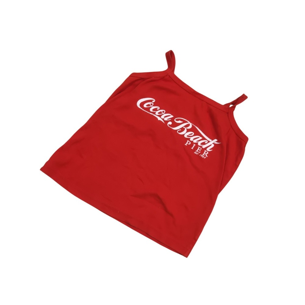 Basic Trends Red Cocoa Beach Pier Jersey Cotton Tank Top Logo Women M